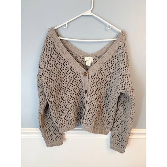 Artelier Nicole Miller Sweaters - Nicole Miller Artelier Crochet Knit Button Front Grey Cardigan Boho Chic large